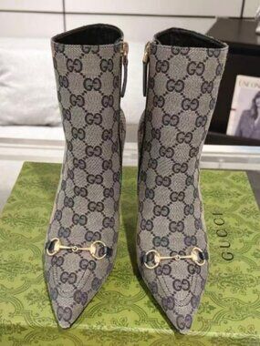 Gucci Horsebit GG Monogram High Heel Ankle Boots